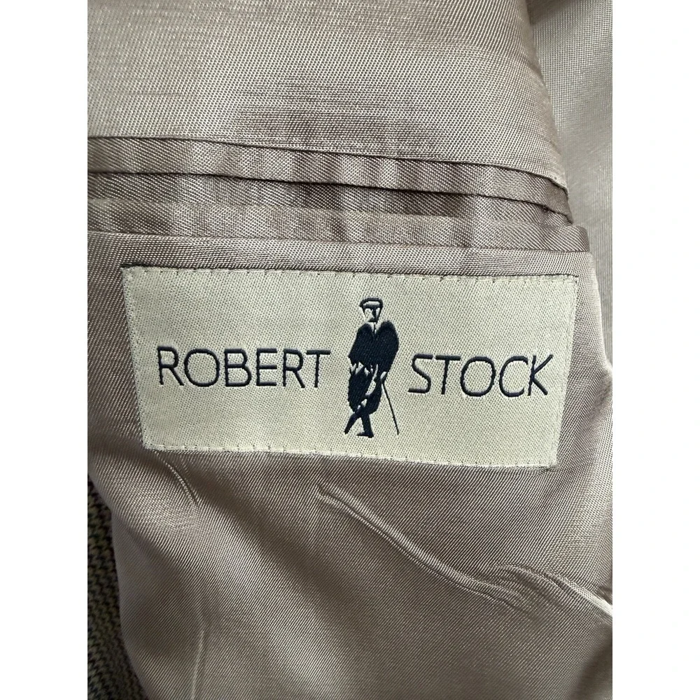 Robert Stock Men's Wool Houndstooth Sport Coat Blazer Brown Tan Tweed 39R